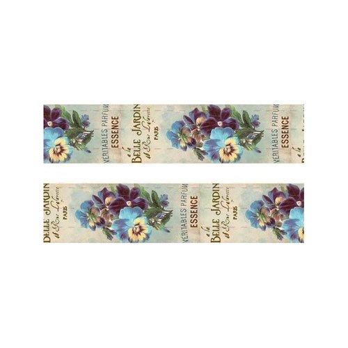 1 m de ruban satin imprimé 2,5 cm couture scrapbooking vintage pensee