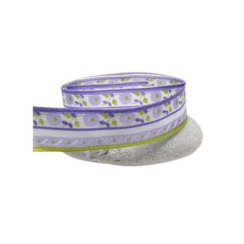1 m de ruban galon fantaisie 2.5 cm couture scrapbooking fleuri mauve
