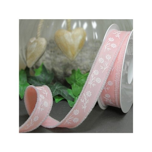 1 m de ruban galon fantaisie 2.5 cm couture scrapbooking fleuri rose