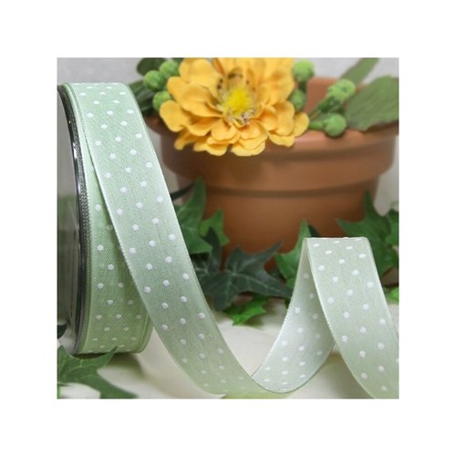 1 m de ruban galon fantaisie 2.5 cm couture scrapbooking pois blanc fond vert pale