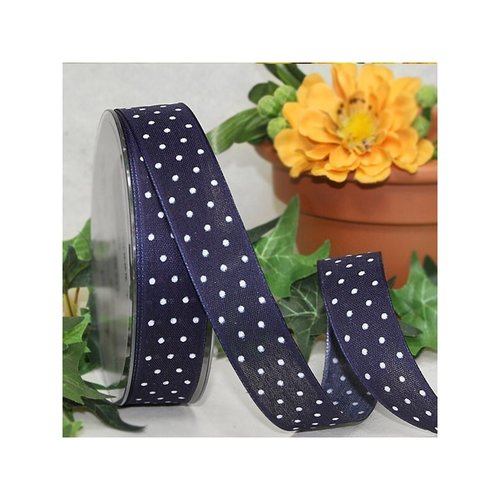 1 m de ruban galon fantaisie 2.5 cm couture scrapbooking pois blanc fond bleu marine
