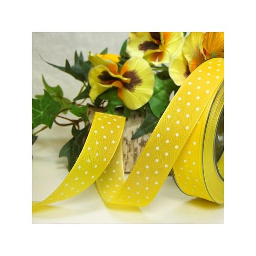1 m de ruban galon fantaisie 2.5 cm couture scrapbooking pois blanc fond jaune