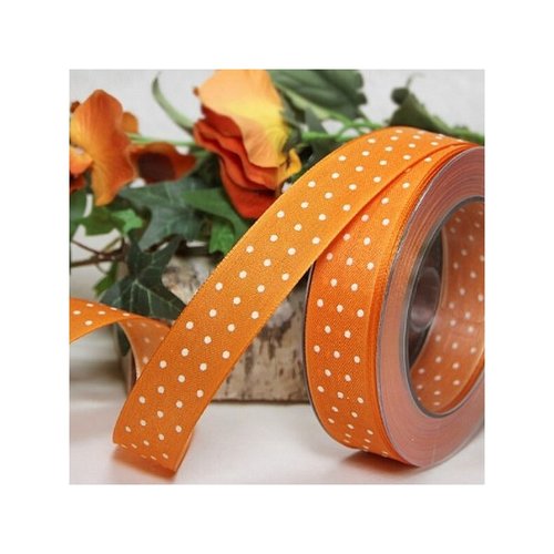 1 m de ruban galon fantaisie 2.5 cm couture scrapbooking pois blanc fond orange