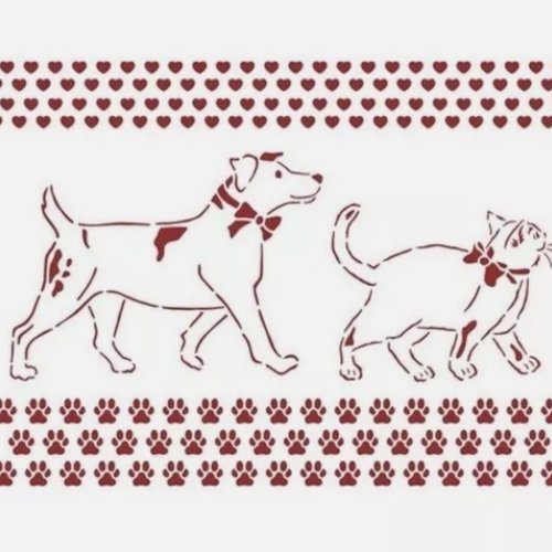 Pochoir plastique souple réutilisable mix media 15 x 20 stamperia dog and cat 31
