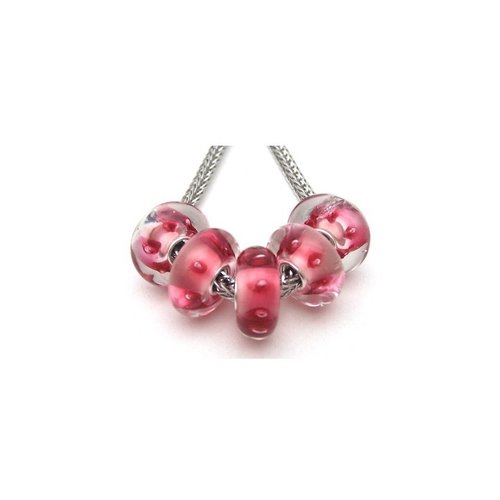 1 perle européenne verre de murano 8 x 15 mm argent rouge 105