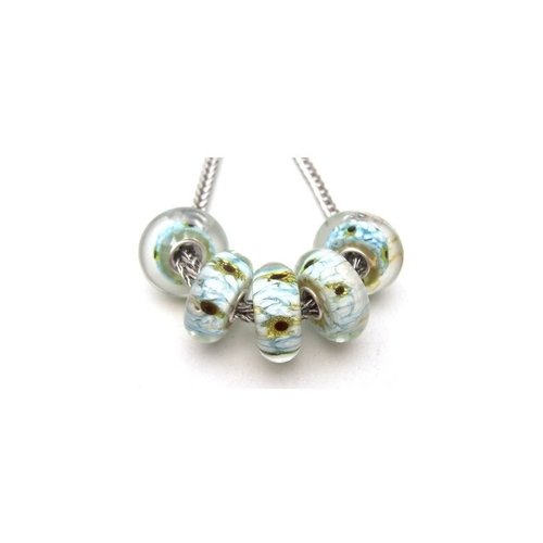 1 perle européenne verre de murano 8 x 15 mm argent chammare blanc bleu 121