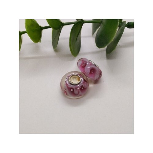 1 perle européenne verre de murano 8 x 15 mm argent chammare rouge blanc 636