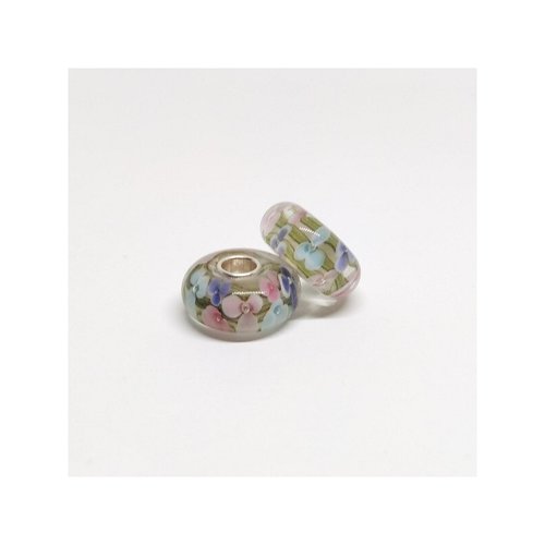 1 perle européenne verre de murano 8 x 15 mm argent pastel 202