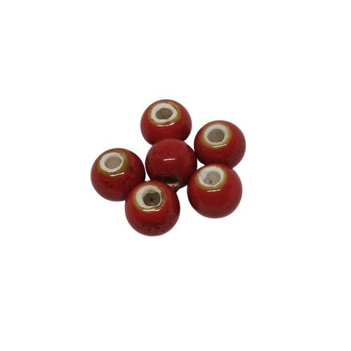 10 perles ronde en porcelaine émaillée antique 8 mm rouge