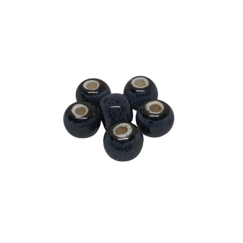10 perles ronde en porcelaine émaillée antique 8 mm bleu marine