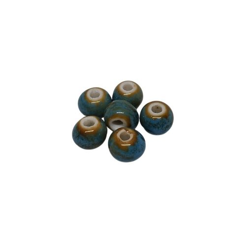 10 perles ronde en porcelaine émaillée antique 8 mm turquoise