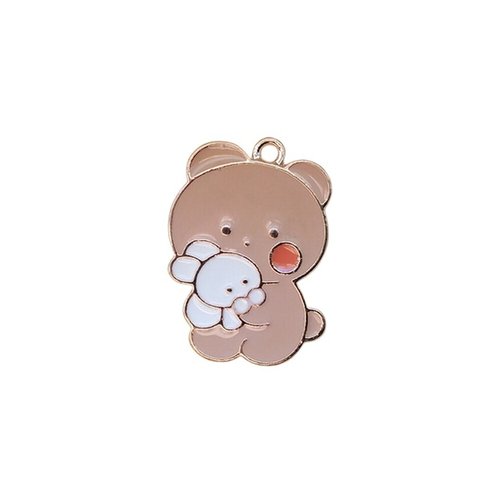 2 breloques pendentifs charms médailles doré émail nonours lapin