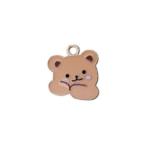 2 breloques pendentifs charms médailles doré émail nounours