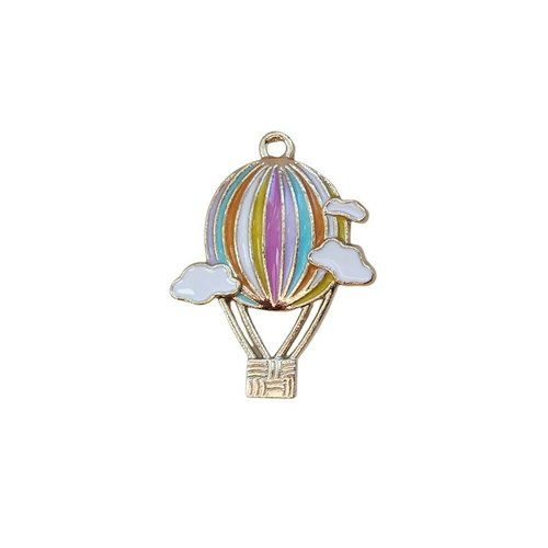 2 breloques pendentifs charms médailles doré émail mongolfiere