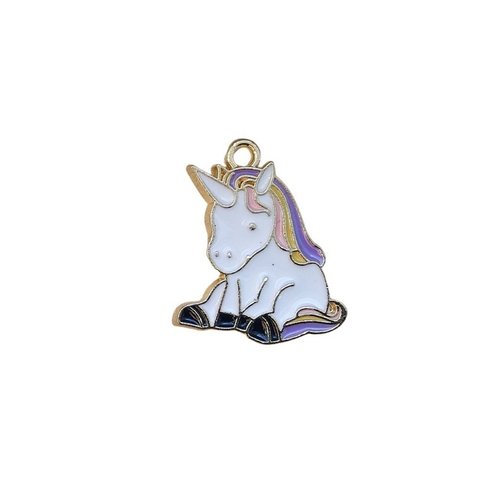 2 breloques pendentifs charms médailles doré émail licorne 2