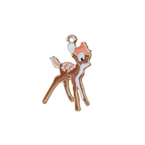 2 breloques pendentifs charms médailles doré émail bambi
