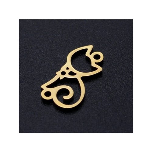 2 petites breloques pendentifs charms doré acier inoxydable 17 x 9 mm chat