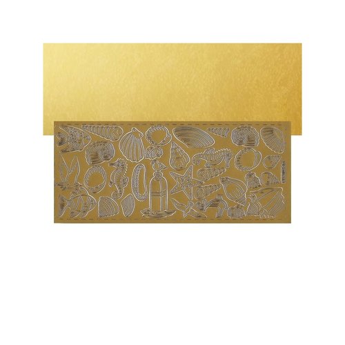 1 planche de stickers autocollants peel off doré motifs coquillage 240