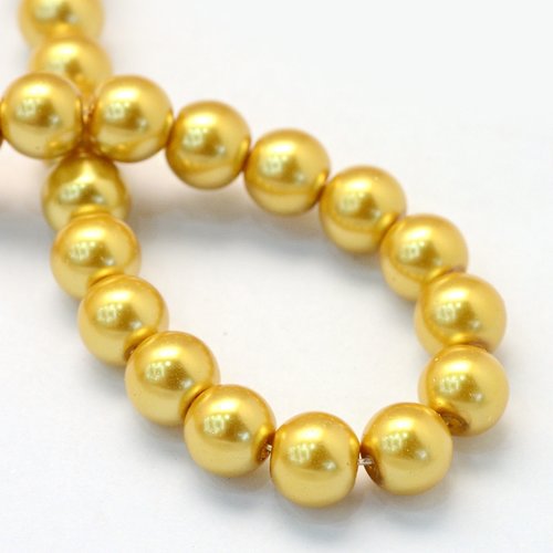 Fil de 138 perles rondes en verre nacré 6 mm fabrication bijoux dore 1