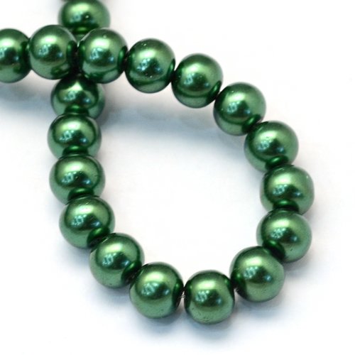Fil de 138 perles rondes en verre nacré 6 mm fabrication bijoux vert fonce