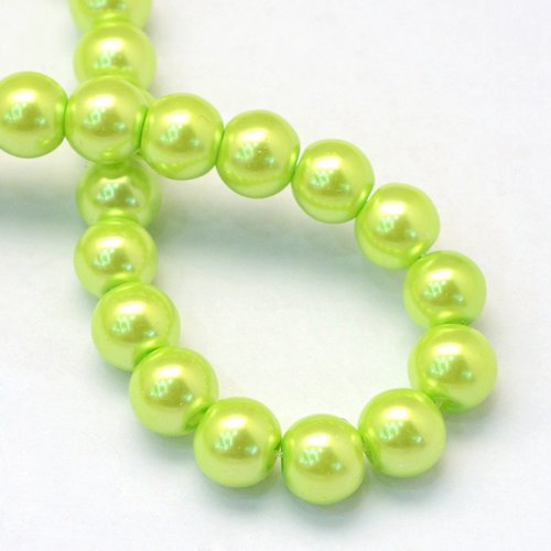 Fil de 138 perles rondes en verre nacré 6 mm fabrication bijoux vert anis