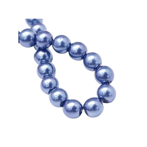 Fil de 138 perles rondes en verre nacré 6 mm fabrication bijoux bleu