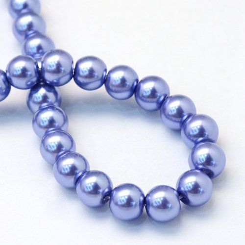 Fil de 138 perles rondes en verre nacré 6 mm fabrication bijoux lilas