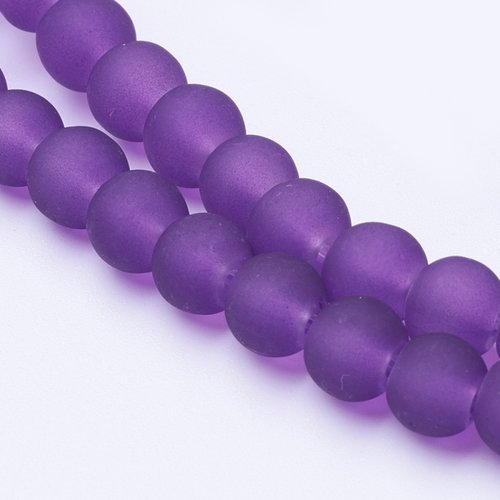Fil de 135 perles ronde de verre transparent mat givré 6 mm violet