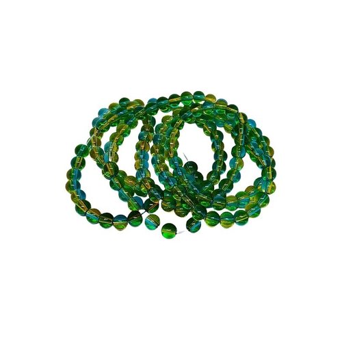 Fil de 130 perles de verre transparent deux couleurs 6 mm jaune vert