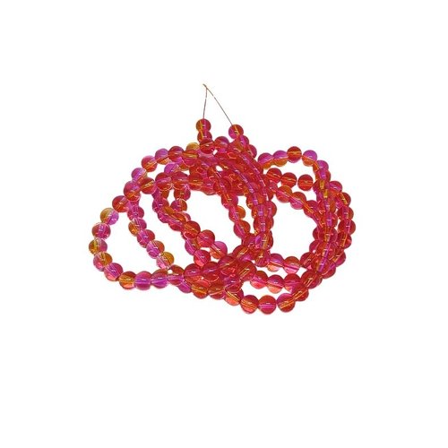Fil de 130 perles de verre transparent deux couleurs 6 mm orange fushia