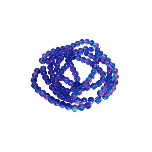 Fil de 130 perles de verre transparent deux couleurs 6 mm bleu fushia