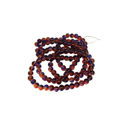 Fil de 130 perles de verre transparent deux couleurs 6 mm violet marron