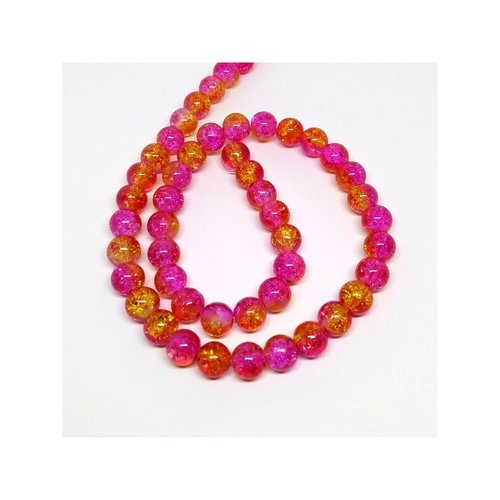 48 perles ronde de verre craquelé fabrication bijoux 8 mm fuschia dore