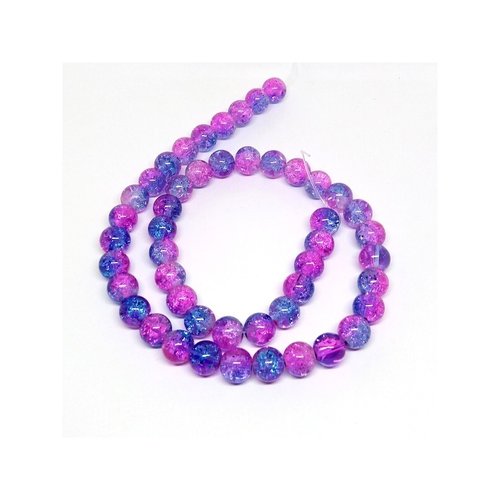 48 perles ronde de verre craquelé fabrication bijoux 8 mm fuschia bleu