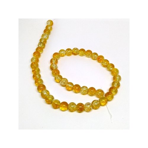 48 perles ronde de verre craquelé fabrication bijoux 8 mm christal jaune d or