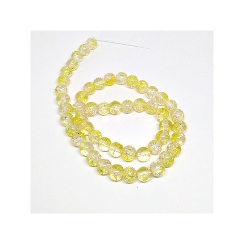 48 perles ronde de verre craquelé fabrication bijoux 8 mm christal jaune