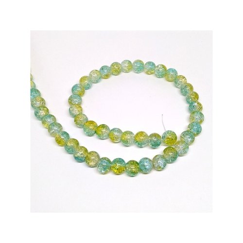 48 perles ronde de verre craquelé fabrication bijoux 8 mm vert jaune