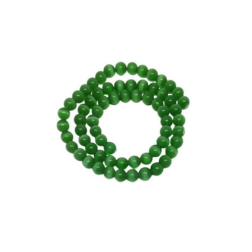 Fil de 63 perles ronde naturelle 6 mm oeil de chat vert