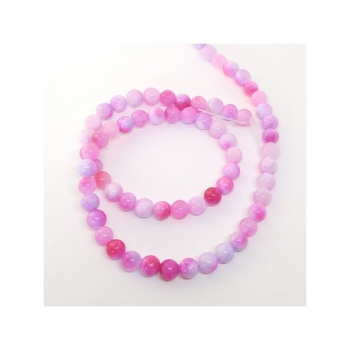 Fil de 60 perles ronde naturelle en jade deux couleurs 6 mm rose mauve