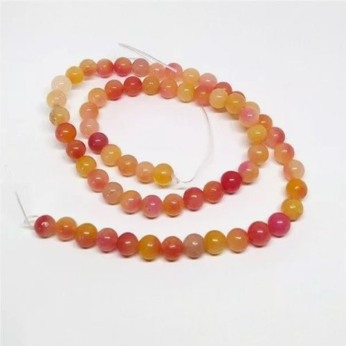 Fil de 60 perles ronde naturelle en jade deux couleurs 6 mm fuschia saumon