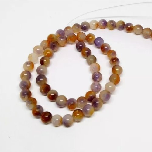 Fil de 60 perles ronde naturelle en jade deux couleurs 6 mm mauve brun