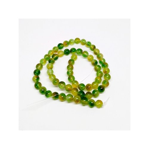 Fil de 60 perles ronde naturelle en jade deux couleurs 6 mm vert brun