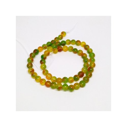 Fil de 60 perles ronde naturelle en jade deux couleurs 6 mm vert brun b