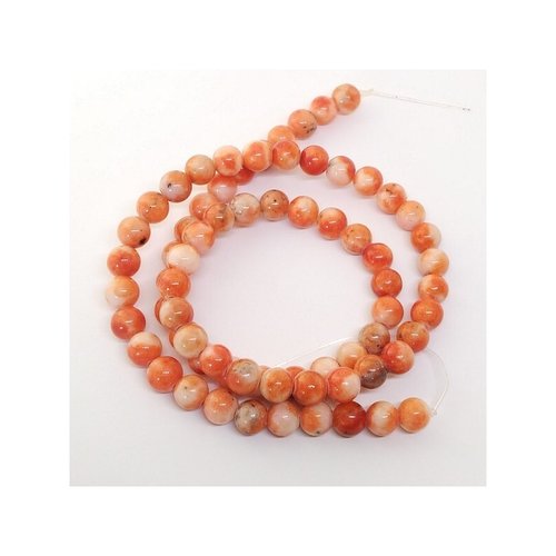 Fil de 60 perles ronde naturelle en jade deux couleurs 6 mm orange