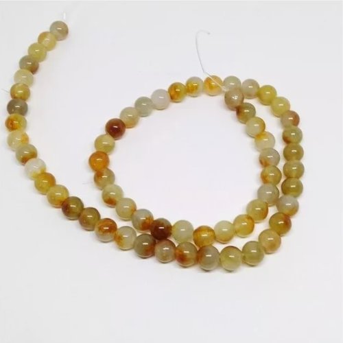 Fil de 60 perles ronde naturelle en jade deux couleurs 6 mm brun terre