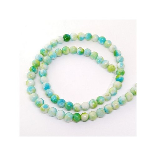 Fil de 60 perles ronde naturelle en jade deux couleurs 6 mm bleu vert