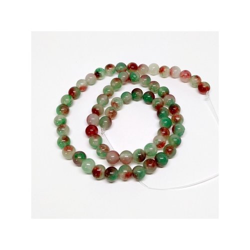 Fil de 60 perles ronde naturelle en jade deux couleurs 6 mm maron vert