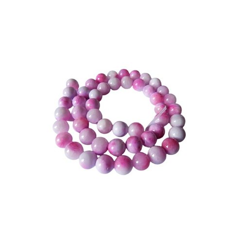 Fil de 47 perles de jade naturelle teintée ronde 8 mm blanc rose