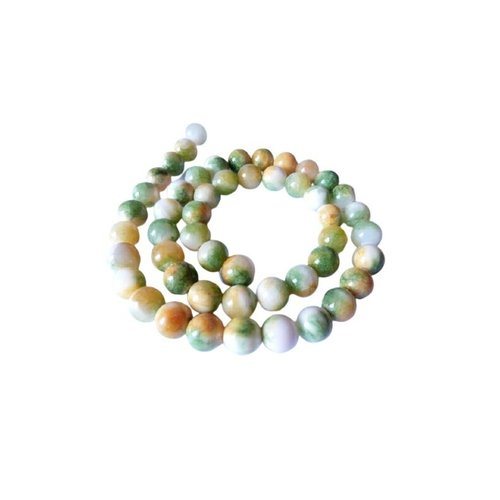 Fil de 47 perles de jade naturelle teintée ronde 8 mm jaune vert