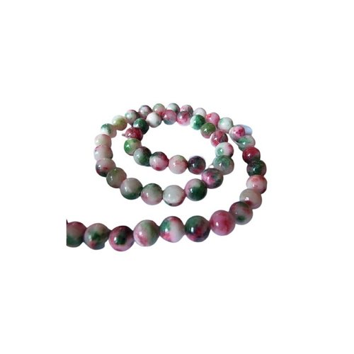 Fil de 47 perles de jade naturelle teintée ronde 8 mm vert rouge